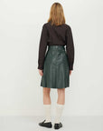 Knee Length Leather Pleated Skirt Green  - Porterist 2