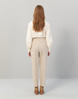 Double Pleated Woven Beige Trousers