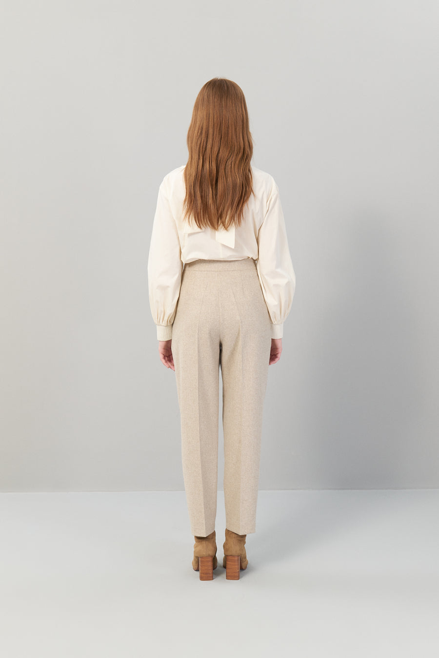 Double Pleated Woven Beige Trousers