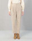 Double Pleated Woven Beige Trousers