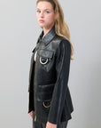 Black Jacket with Gold Metal Accessories & Front Zipper Closure