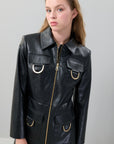 Black Jacket with Gold Metal Accessories & Front Zipper Closure