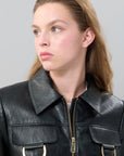 Black Jacket with Gold Metal Accessories & Front Zipper Closure