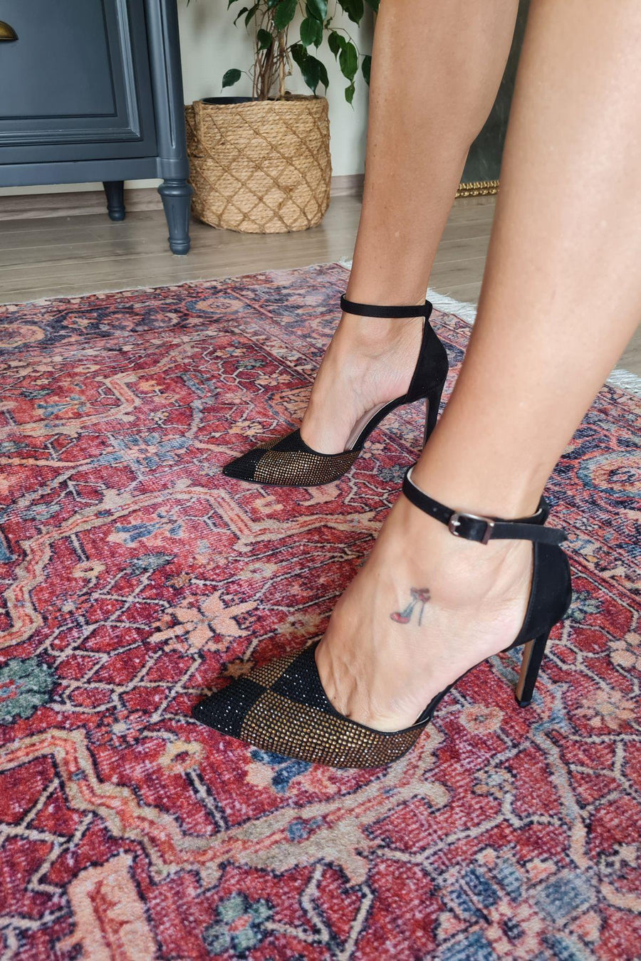 Black Suede Gold Stone Evening Shoes With Stones Fınal Item - Porterist 3
