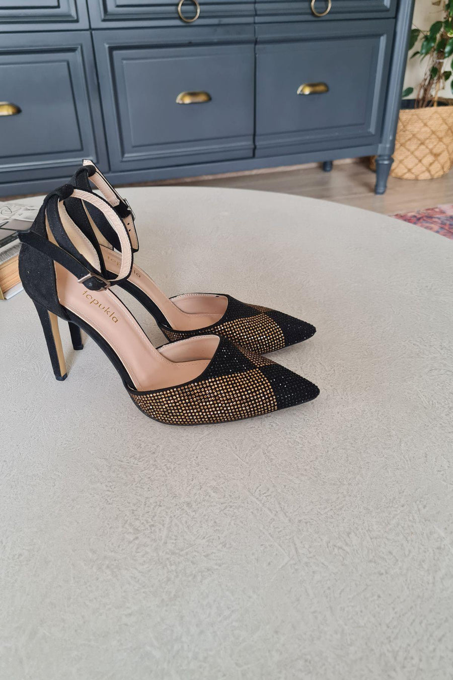 Black Suede Gold Stone Evening Shoes With Stones Fınal Item - Porterist 4