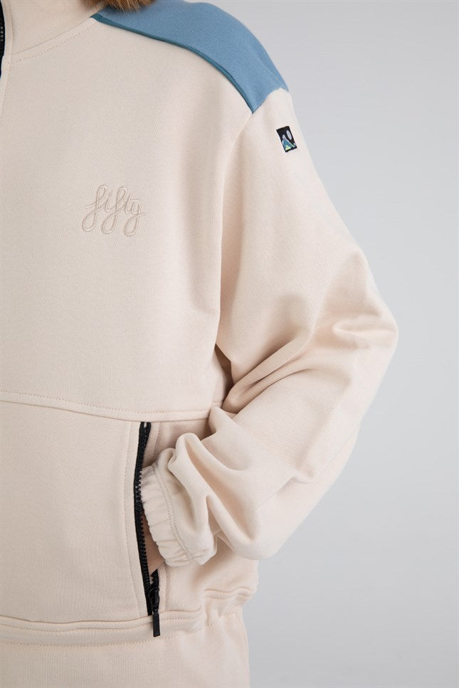 Sand Color Oversized Sweatshirt With Half Zipper | Porterist