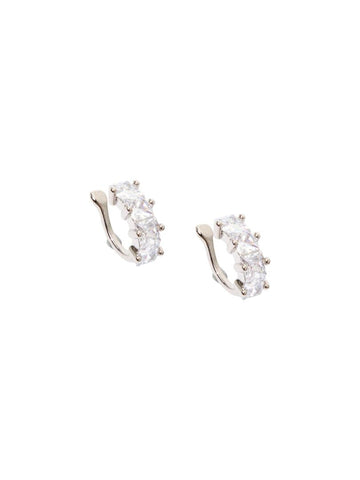 Square Cut Crystal Stone Earcuff - Silver