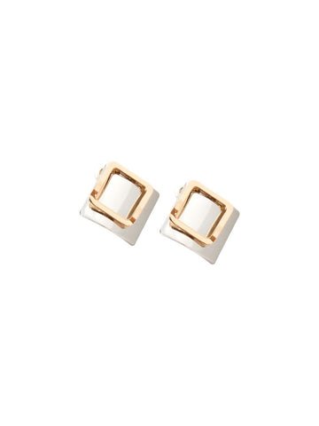 Geometric Cut Two Color Earrings - Silver