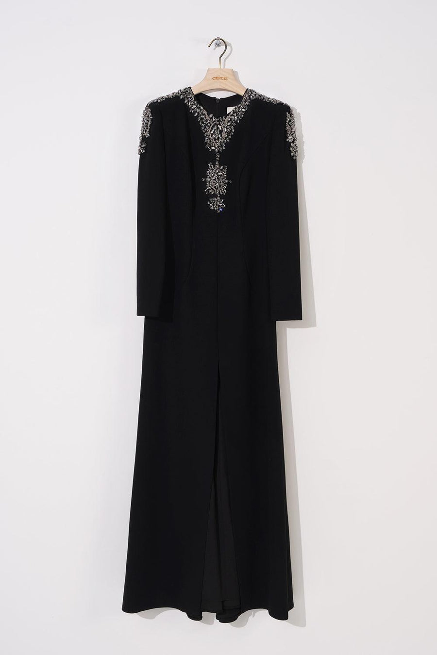 Black Hoop Embroidery Long Slit Dress Fınal Item - Porterist 1