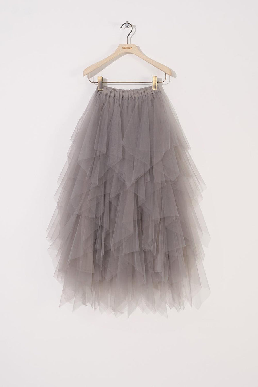 Grey Layered Mid Length Tulle Skirt | Porterist