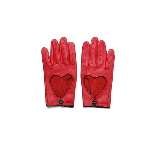 Red Venus Heart Women Driver Leather Gloves