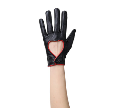 Black Venus Heart Women Driver Leather Gloves