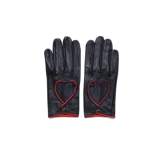 Black Venus Heart Women Driver Leather Gloves