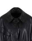 Short Sleeve Long Vegan Leather Coat - Black