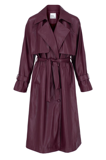 Burgundy Kj Jacket Oversize Midi Faux Leather Trench Coat  - Porterist 3