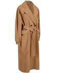 Balloon Sleeve Camel Trench Coat with Sleeve Elastic Waist Belt - Camel