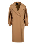 Balloon Sleeve Camel Trench Coat with Sleeve Elastic Waist Belt - Camel