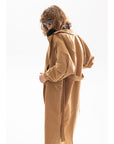 Balloon Sleeve Camel Trench Coat with Sleeve Elastic Waist Belt - Camel