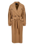 Balloon Sleeve Camel Trench Coat with Sleeve Elastic Waist Belt - Camel