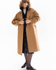 Balloon Sleeve Camel Trench Coat with Sleeve Elastic Waist Belt - Camel