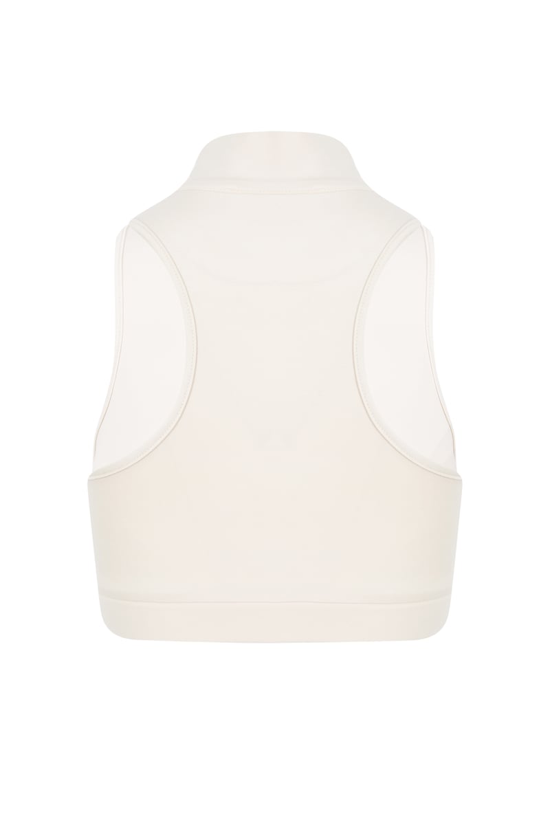 Cream Zipper Detail Mock Neck Short Blouse | Porterist