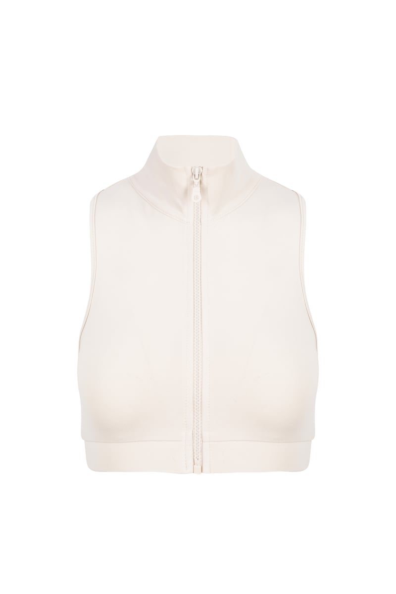 Cream Zipper Detail Mock Neck Short Blouse | Porterist