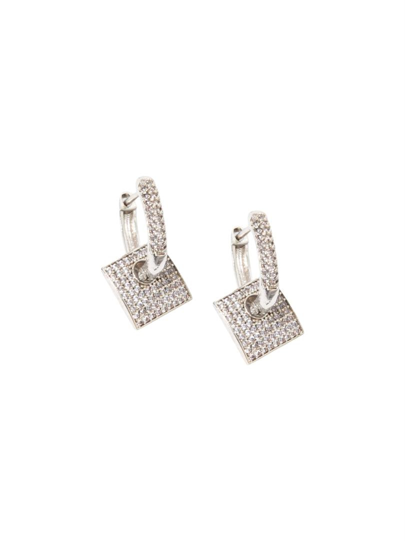 Crystal Stone Plated Earrings - Silver