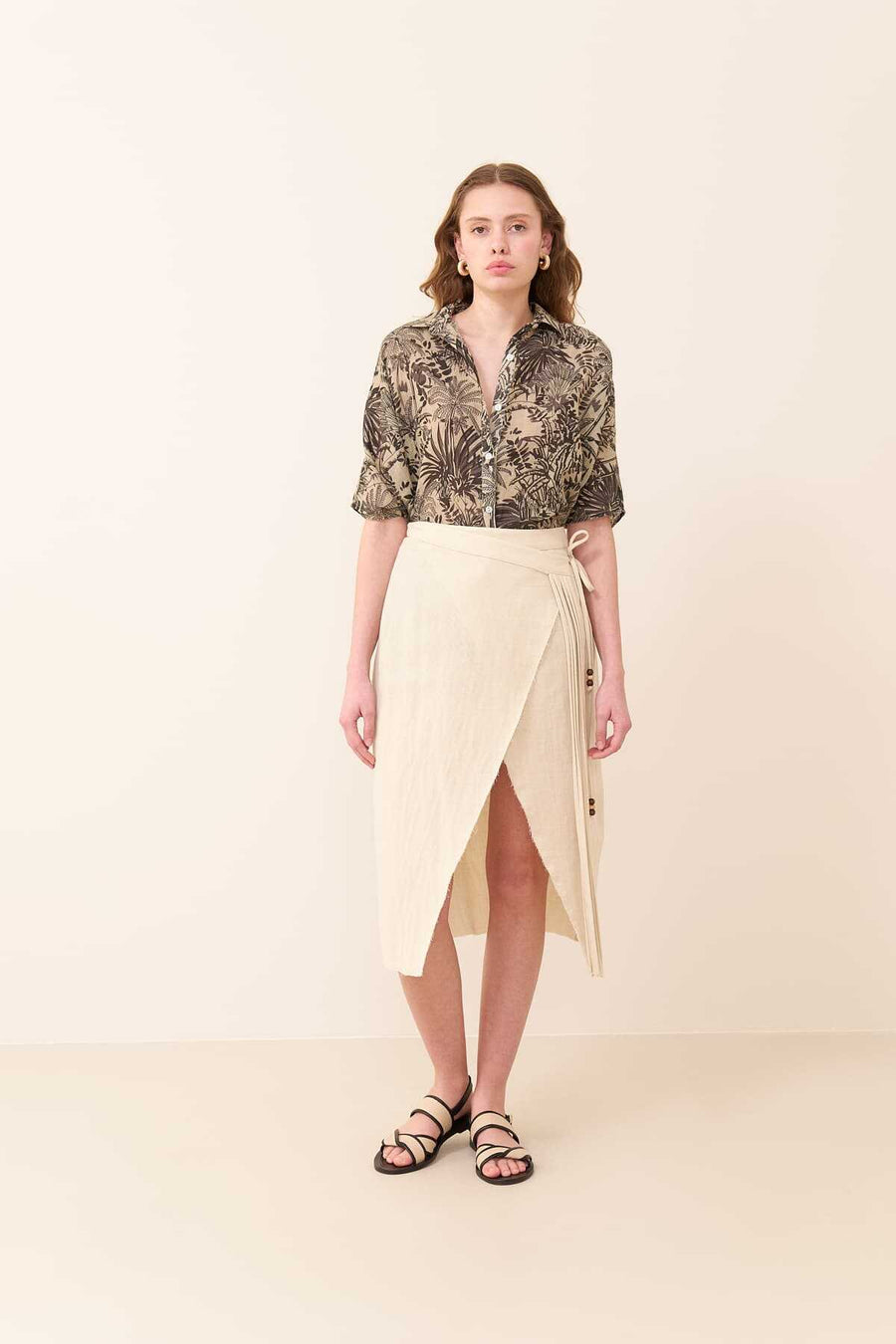 Double-breasted Waist Tie Skirt Natural