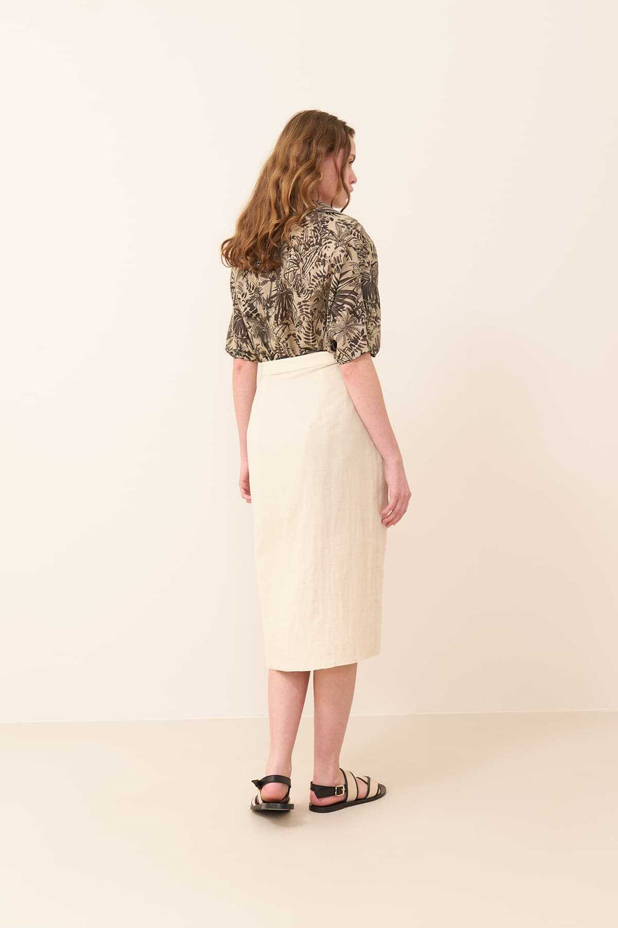 Double-breasted Waist Tie Skirt Natural