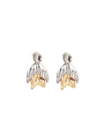 Two Color Wing Form Earrings - Silver