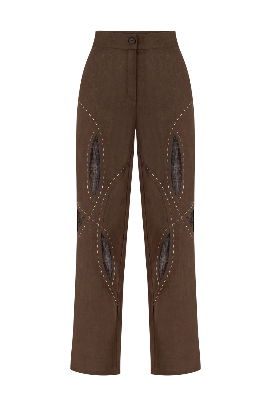 Asher Cappuccino Linen Cut Out Contrast Stitch Pants