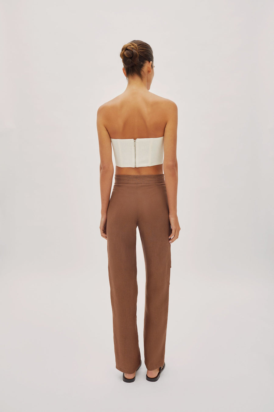 Asher Cappuccino Linen Cut Out Contrast Stitch Pants