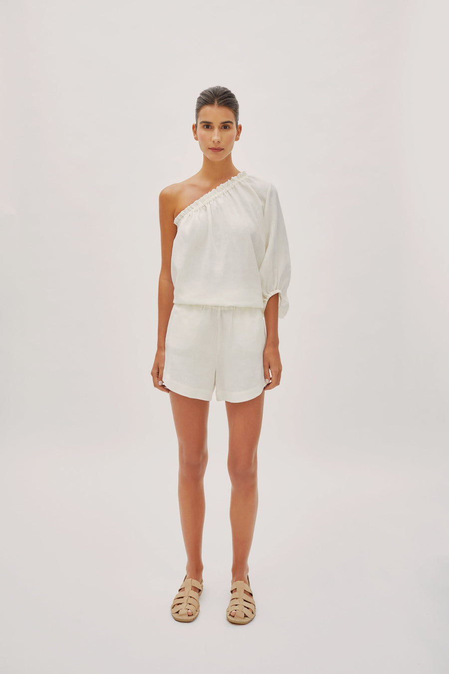 Capri Ecru Linen One Sleeve Top