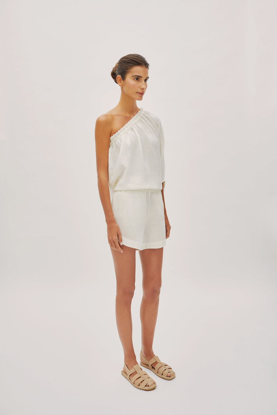 Capri Ecru Linen One Sleeve Top