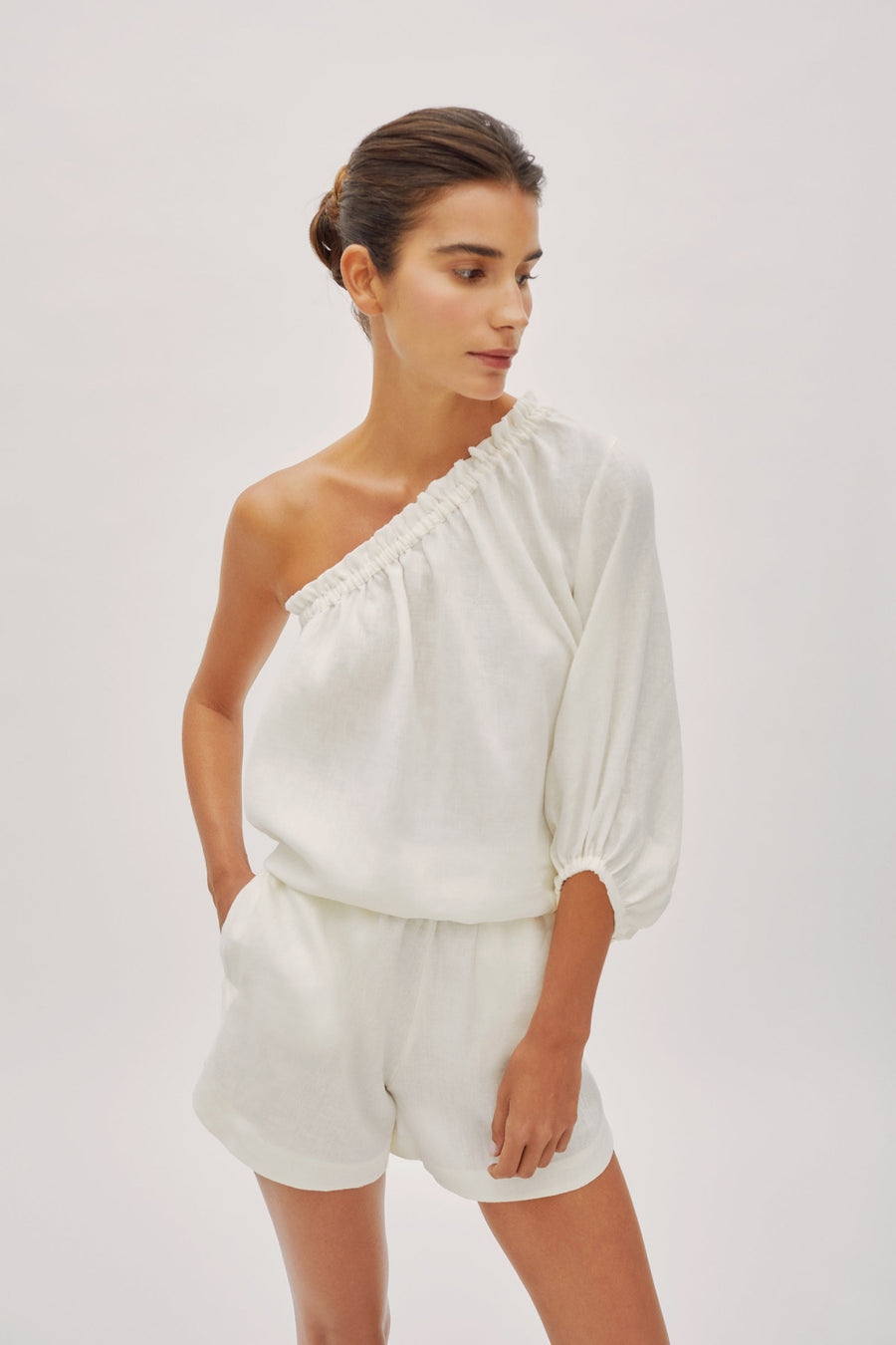 Capri Ecru Linen One Sleeve Top