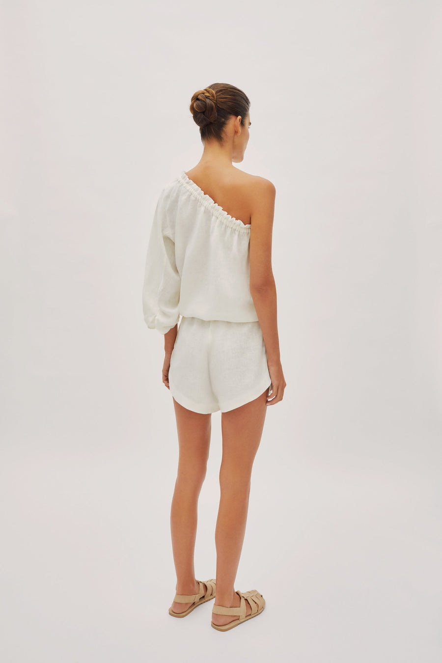 Capri Ecru Linen One Sleeve Top