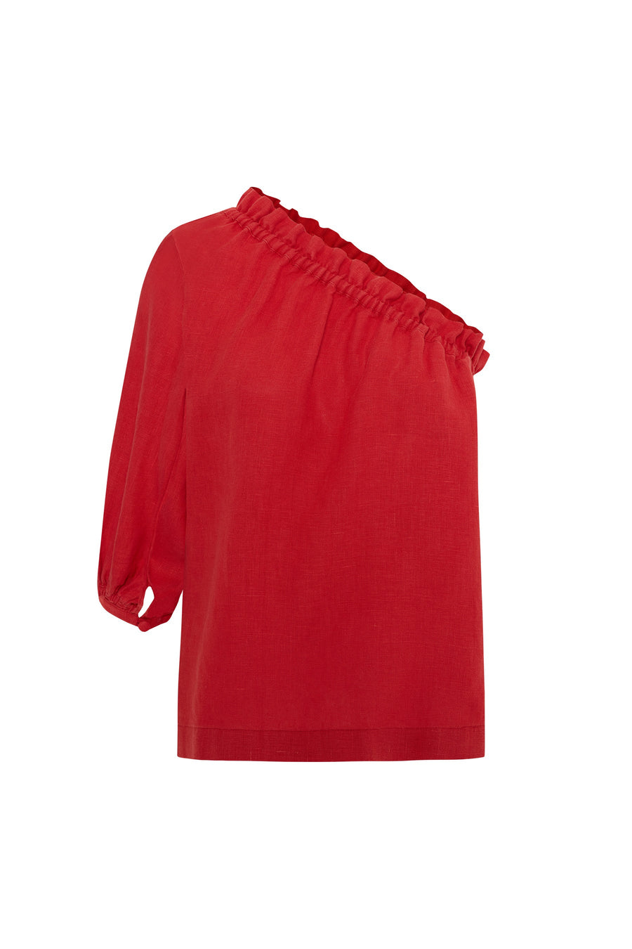 Capri Red Linen One Sleeve Top
