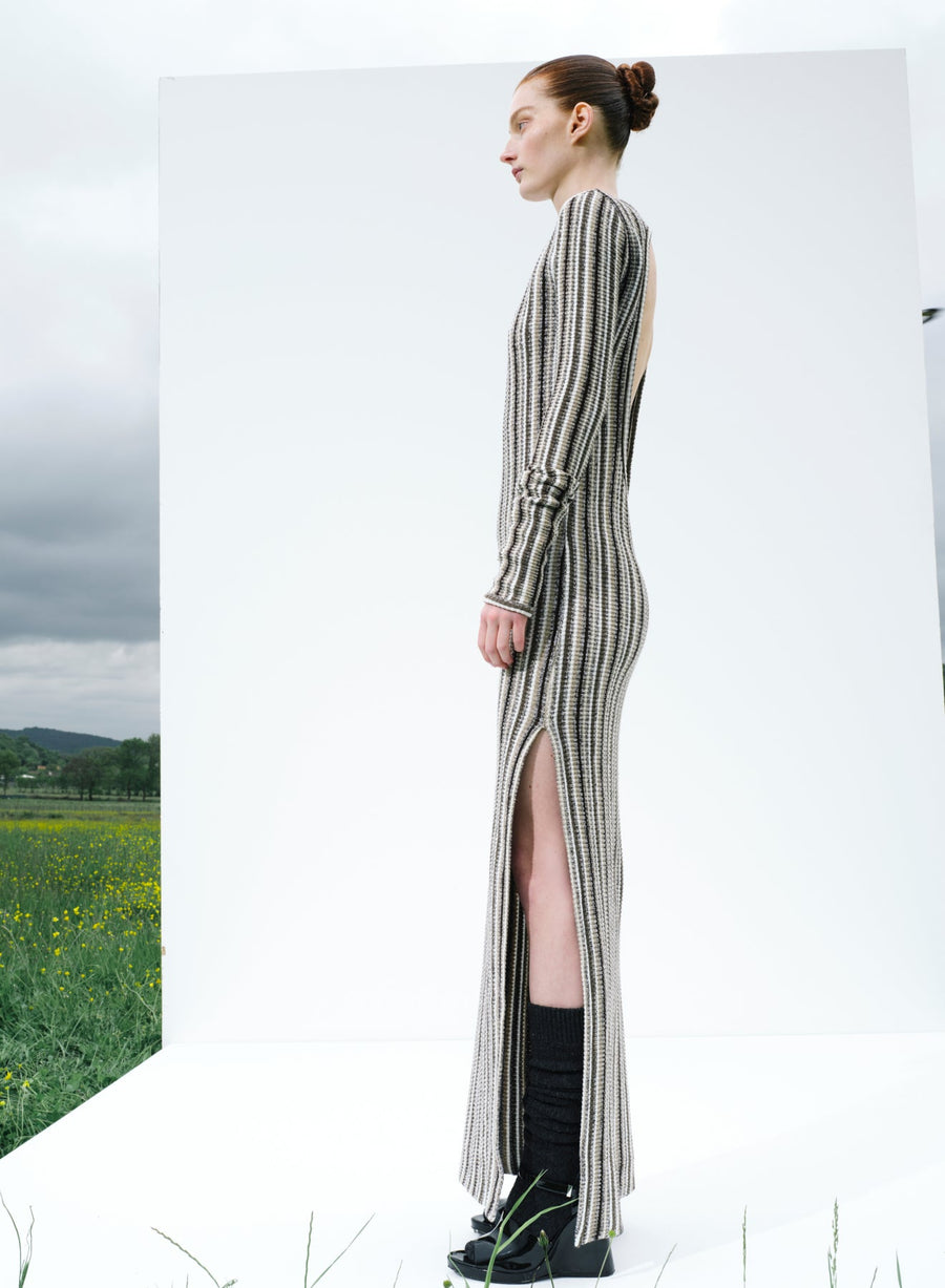 Juniper Backless Striped Wool Maxi Dress