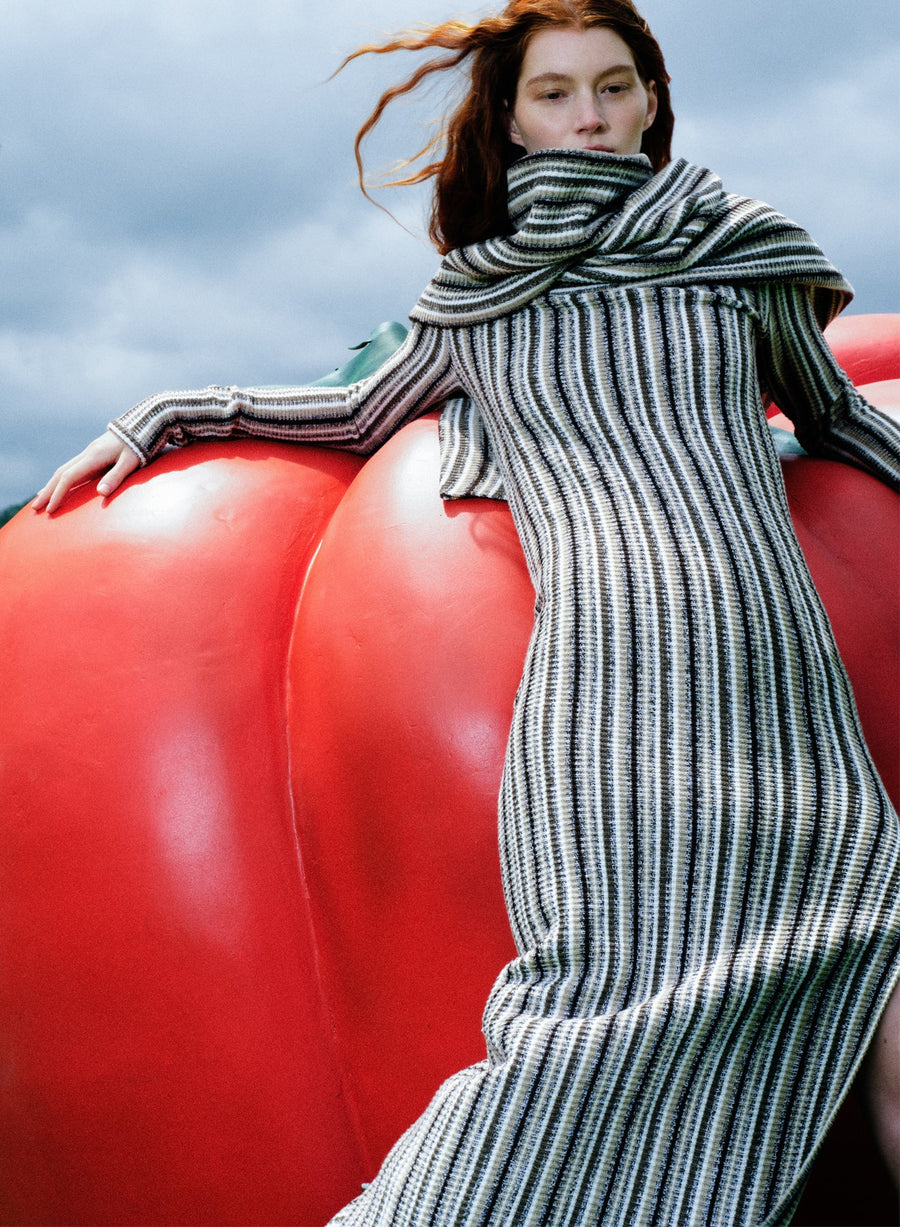 Juniper Backless Striped Wool Maxi Dress