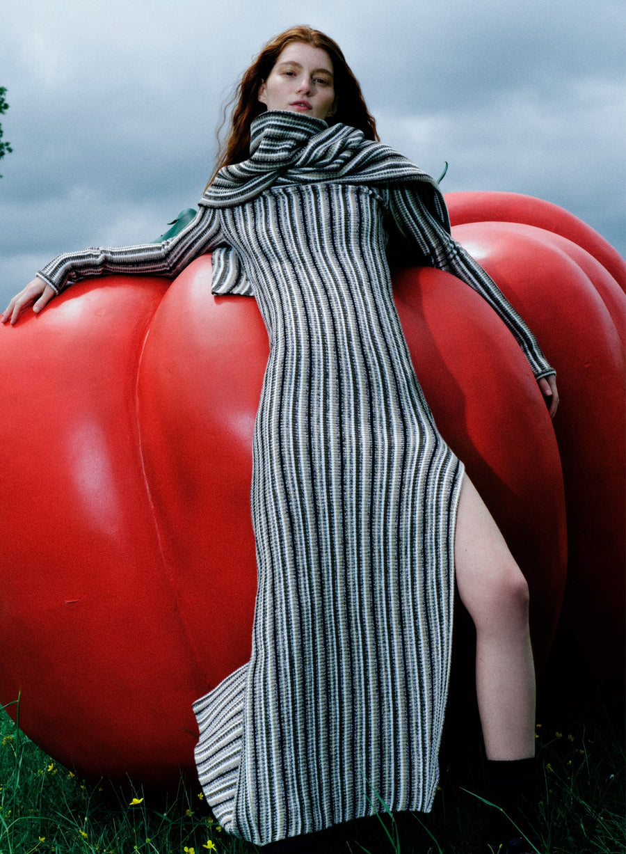 Juniper Backless Striped Wool Maxi Dress