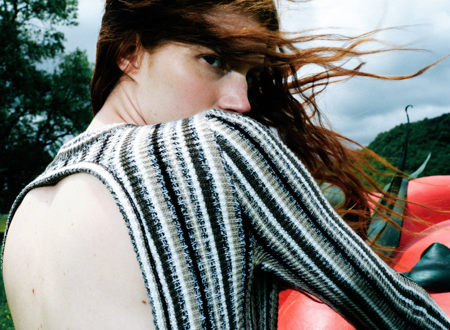 Juniper Backless Striped Wool Maxi Dress