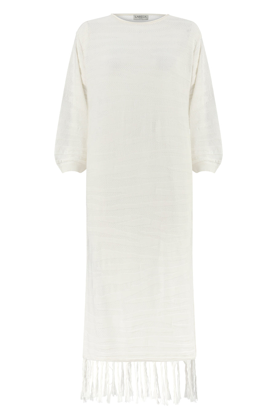 Margi Ecru Cotton Textured Fringe Dress