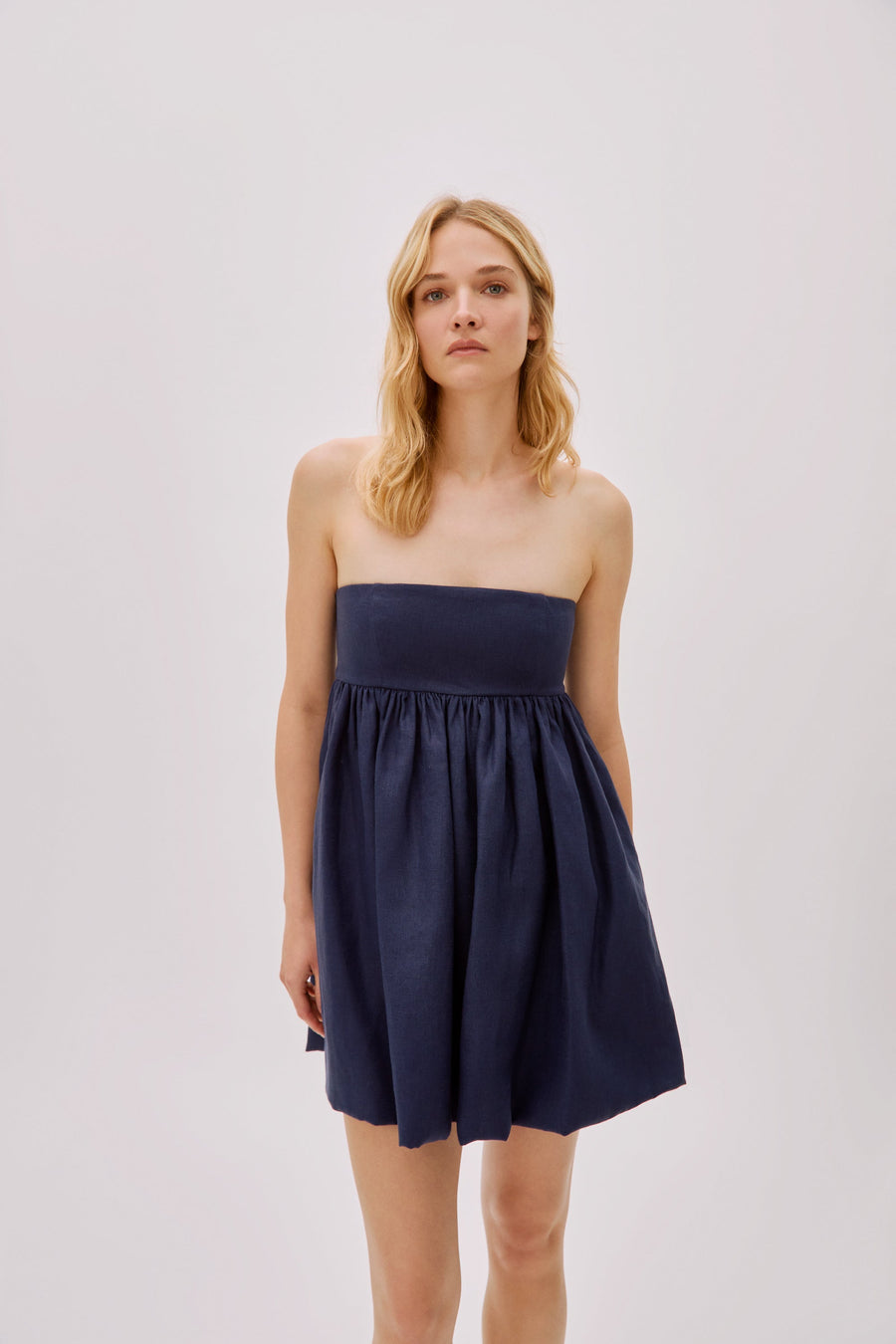 Mykonos Navy Linen Strapless Dress