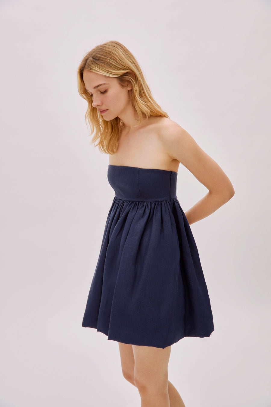 Mykonos Navy Linen Strapless Dress