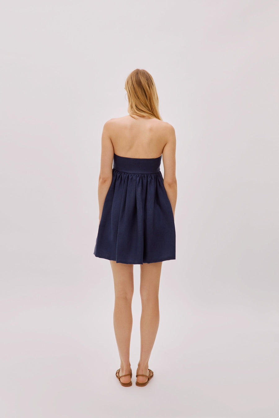 Mykonos Navy Linen Strapless Dress