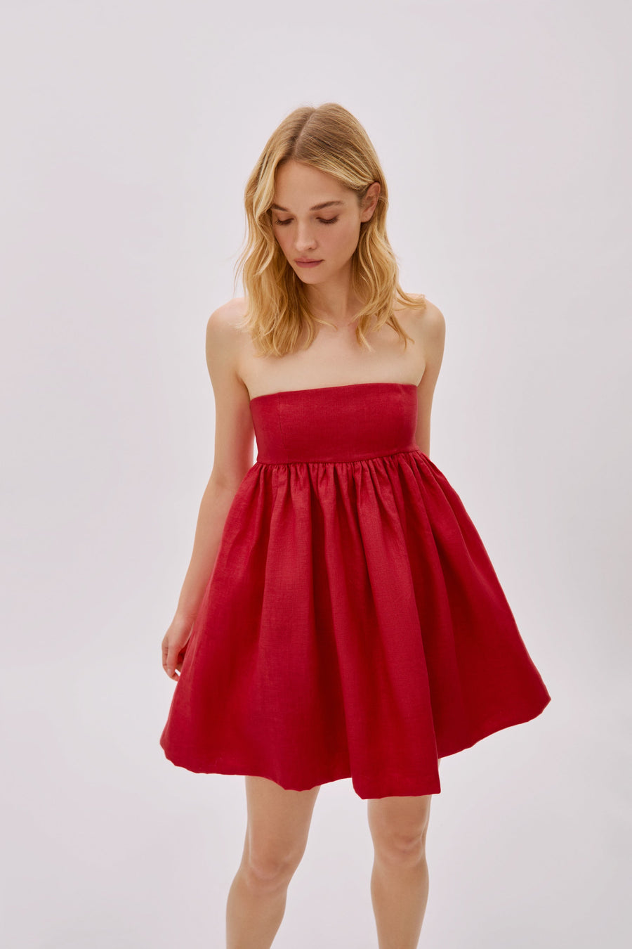 Mykonos Red Linen Strapless Dress