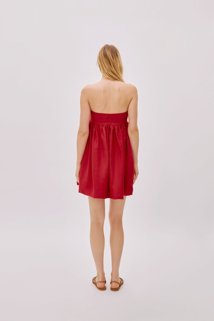Mykonos Red Linen Strapless Dress