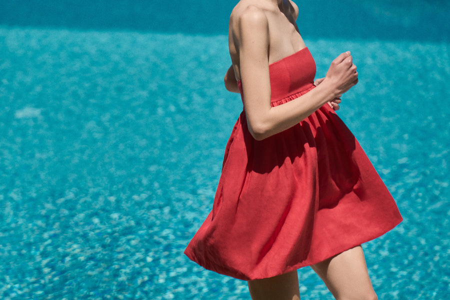 Mykonos Red Linen Strapless Dress