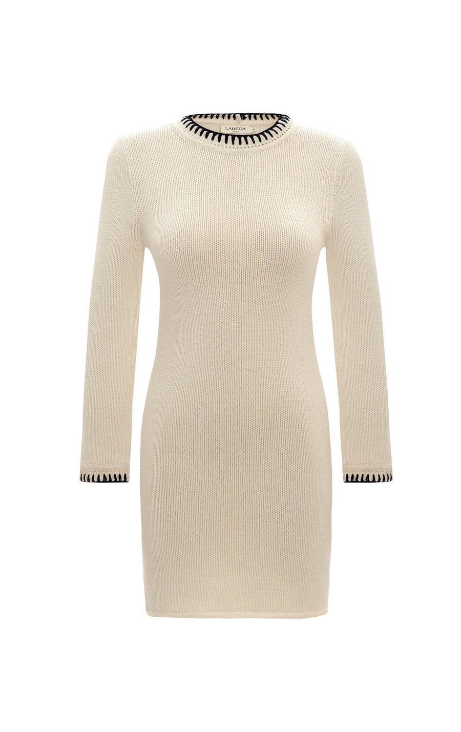 Scarlett Off-White Contrast Stitch Wool Mini Dress