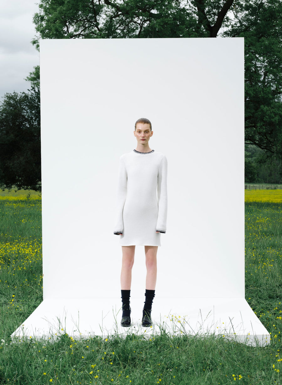 Scarlett Off-White Contrast Stitch Wool Mini Dress